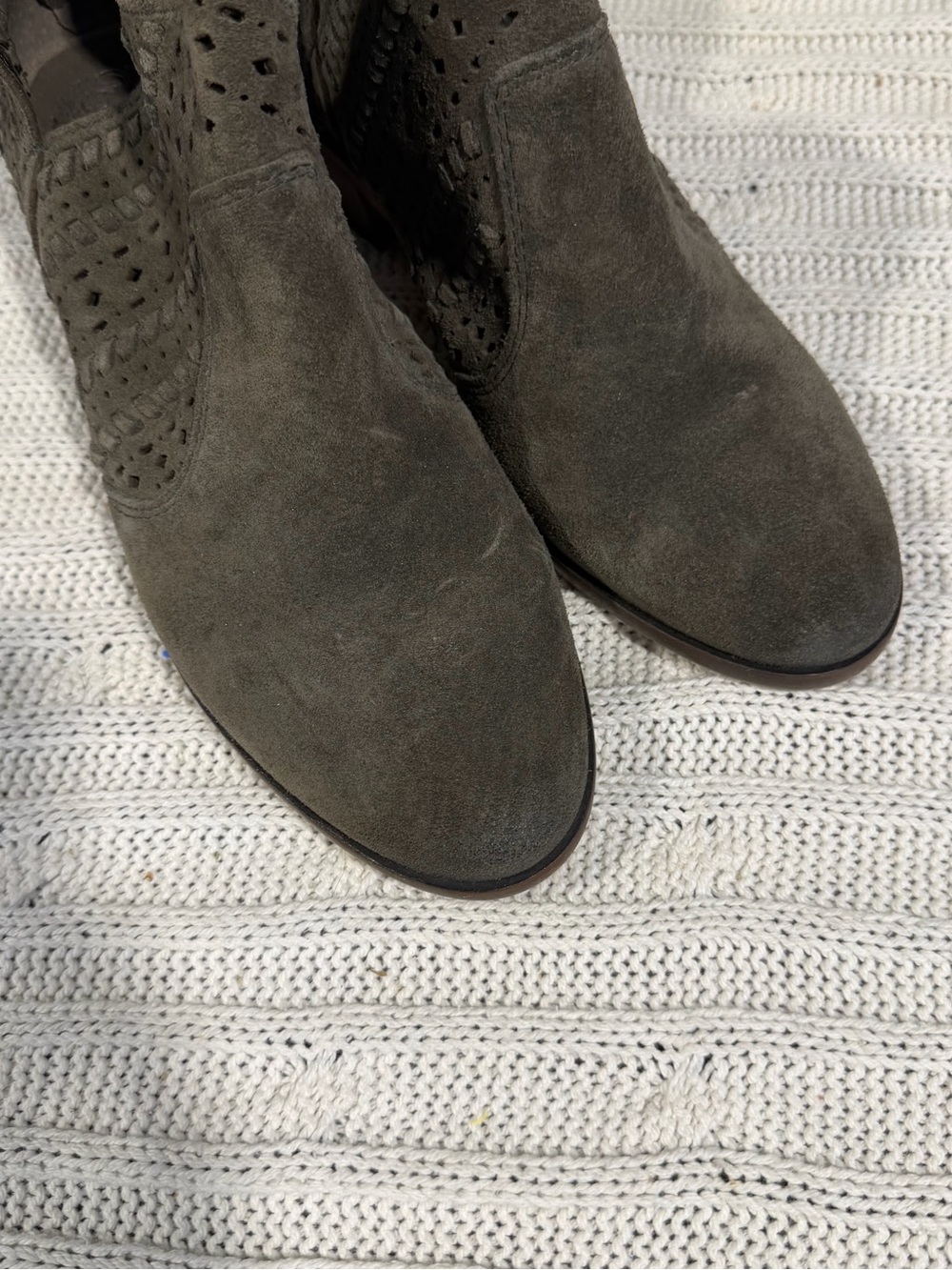 Vince Camuto Olive Green Suede Cutout Ankle Booties - Picture 3 of 5